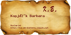 Kopják Barbara névjegykártya